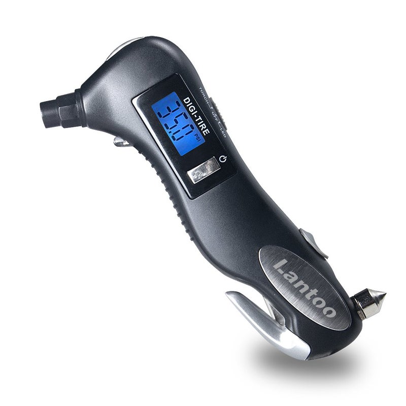 Lantoo Digital Tire Pressure Gauge 150 PSI â€“ 5-in-1 Emergency Tool for Cars, Trucks & Bikes â€“ Includes Seatbelt Cutter, Window Breaker, LED Flashlight & Red Safety Light - 1 Pack - Image 1